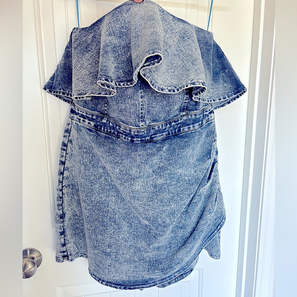 Strapless wrap denim romper